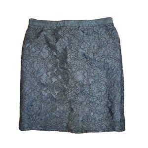 ANN TAYLOR LOFT Solid All Brown Lace Overlay Skirt Womens Size 4P 4 Petite